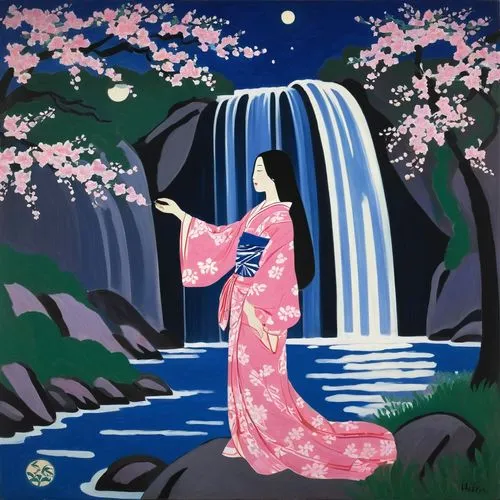 tanabata,yukata,japanese art,maiko,japanese sakura background,ukiyoe,Art,Artistic Painting,Artistic Painting 40