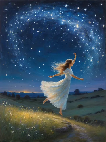 falling star,fairies aloft,constellation swan,star winds,runaway star,starry sky,falling stars,night stars,constellation,starfield,starlight,cosmos wind,faerie,star scatter,night star,the stars,fairy galaxy,star of bethlehem,fantasy picture,celestial,Art,Classical Oil Painting,Classical Oil Painting 13