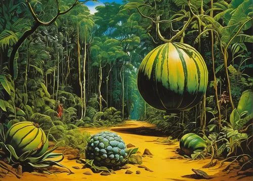 pachamama,pitahaja,titan arum,muskmelon,patrol,el salvador dali,sugar-apple,earth fruit,papaya,terrestrial plant,cocos nucifera,frutti di bosco,forest fruit,bitter gourd,ananas,calabaza,naranjilla,vegetables landscape,giant granadilla,vegetation,Art,Artistic Painting,Artistic Painting 20