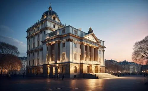 a large white building with a big gold dome,hawksmoor,borromini,unbuilt,baroque building,europe palace,gold castle,Photography,General,Fantasy