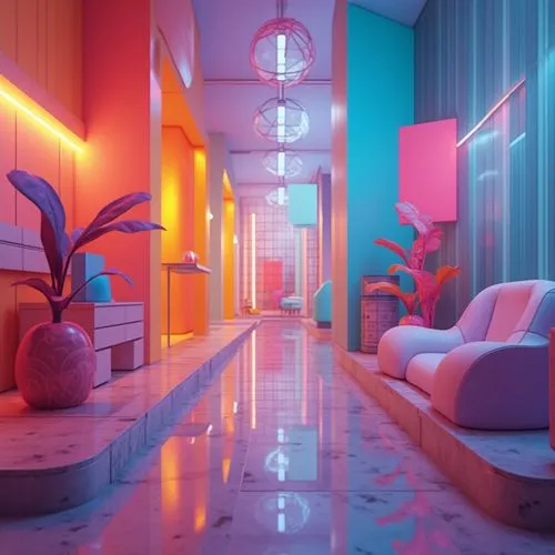 3d render,80's design,neon,3d background,vapor,hallway,hallway space,cinema 4d,neon candies,colored lights,miami,neon colors,aesthetic,neon coffee,neon arrows,colorful light,abstract retro,ufo interior,an apartment,corridors,Photography,General,Realistic