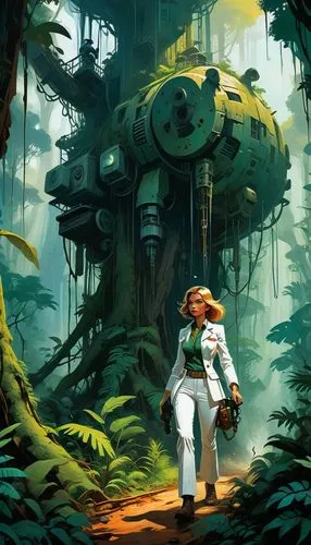 endor,yavin,kashyyyk,dagobah,ghibli,ewoks,explorers,studio ghibli,lucasarts,farmer in the woods,ethnobotanist,in the forest,sci fiction illustration,reconnaissance,forest walk,forest work,exploration,mech,smuggler,the wanderer