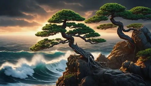 coastal landscape,pine tree,sea landscape,an island far away landscape,seascape,cliffs ocean,cartoon video game background,nature background,fantasy picture,fantasy landscape,nature wallpaper,ocean background,landscape background,dragon tree,landscape with sea,bonsai,islet,world digital painting,cypresses,japanese waves,Photography,Artistic Photography,Artistic Photography 15