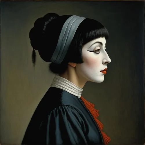 yasumasa,gothic portrait,pierrot,portrait of a girl,portrait of a woman,woman portrait,Art,Artistic Painting,Artistic Painting 02