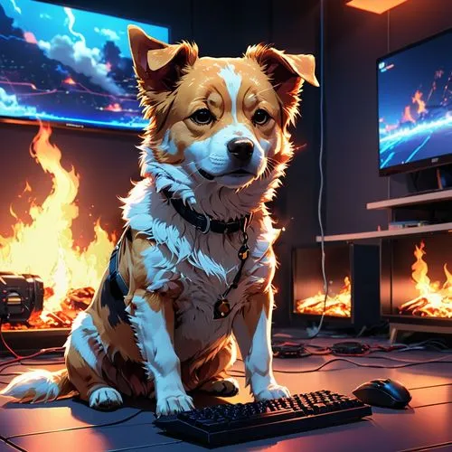 garrison,corgi,fire background,dogmeat,cyberdog,animatrix,Photography,General,Realistic