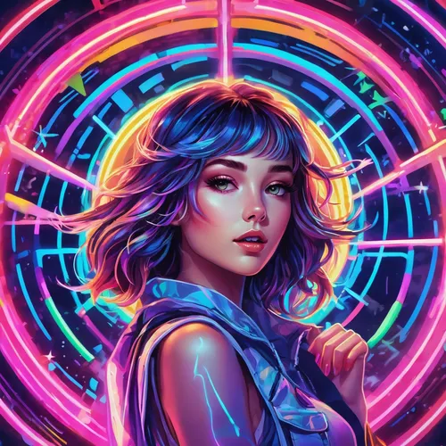 80s,80's design,neon lights,neon light,cg artwork,zodiac sign libra,vector illustration,cyberpunk,libra,sci fiction illustration,disco,supernova,neon,vector art,retro background,valerian,vector girl,cosmos,electric,space art,Illustration,Realistic Fantasy,Realistic Fantasy 20