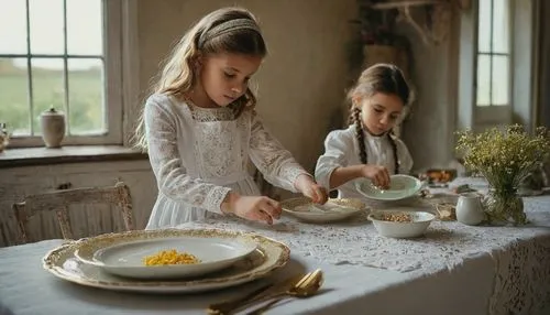 girl in the kitchen,vintage children,vintage china,vintage dishes,girl with cereal bowl,hands holding plate,tea party,girl with bread-and-butter,tableware,blessing of children,little girls,little girl and mother,mennonite heritage village,crème anglaise,russian traditions,elderflower cordial,little angels,breakfast table,children girls,painting eggs,Photography,General,Fantasy