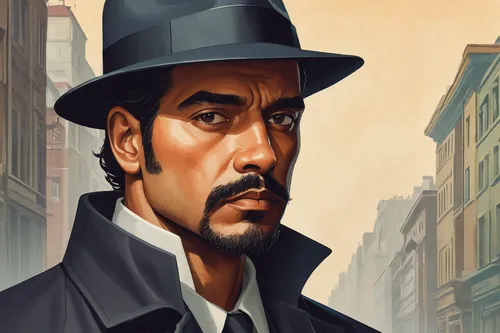 sherlock holmes,holmes,detective,gentleman icons,deadwood,game illustration,chimney sweeper,casablanca,inspector,black businessman,spy visual,sci fiction illustration,godfather,cholado,private investigator,mafia,spy,investigator,gunfighter,tony stark,Art,Classical Oil Painting,Classical Oil Painting 38