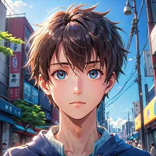 "Eye-Catching Poster Design That Grabs Attention",a guy with a blue eyes standing on a street,oikawa,katsuyuki,junpei,anime boy,kiriyama,sosuke,Anime,Anime,General