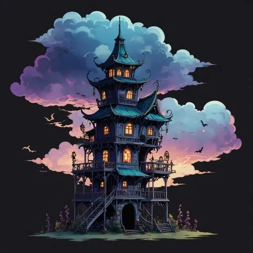 witch's house,fairy chimney,studio ghibli,asian architecture,stone pagoda,ghost castle,Illustration,Abstract Fantasy,Abstract Fantasy 11