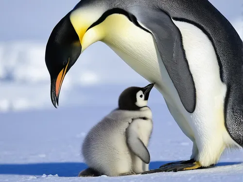 Emperor penguin (Aptenodytes forsteri), with chick, Weddell Sea, Antarctica, Polar Regions - 738-175,penguin chick,penguin baby,emperor penguins,penguin couple,baby-penguin,emperor penguin,baby pengui