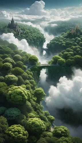 japan landscape,sea of clouds,fantasy landscape,green forest,japanese mountains,green landscape,Conceptual Art,Fantasy,Fantasy 11