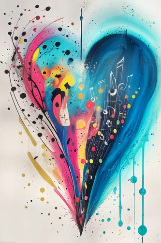 colorful heart,music,musical notes,music note,musica,piece of music