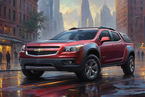 Transport yourself to a futuristic cityscape and describe how the Chevrolet Montana seamlessly fits into the urban landscape.,chevrolet tracker,chevrolet equinox,chevrolet trailblazer,chevrolet colora