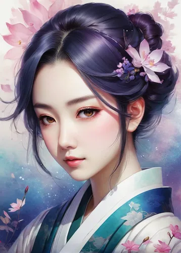 hanbok,oriental princess,geisha,geisha girl,plum blossoms,plum blossom,wuchang,oriental girl,mulan,chinese art,yi sun sin,mukimono,portrait background,spring festival,fantasy portrait,peach blossom,siu mei,jasmine blossom,korean culture,japanese floral background,Illustration,Realistic Fantasy,Realistic Fantasy 15