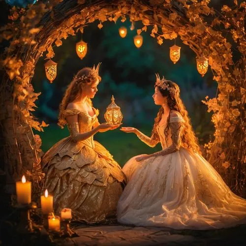 celtic woman,fairy lanterns,fantasy picture,a fairy tale,fairy tale,brides,fairytales,vintage fairies,cinderella,wedding photo,fairytale,angel lanterns,serenata,princesses,enchanters,enchantment,fairies,romantic scene,enchanted,rhinemaidens,Illustration,Realistic Fantasy,Realistic Fantasy 02