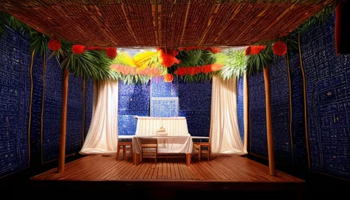 majorelle blue,cabana,bamboo curtain,japanese-style room,indian tent,interior decor,persian norooz,interior decoration,gypsy tent,tibetan prayer flags,yurts,canopy bed,blue room,carnival tent,wedding decoration,pachamama,moroccan pattern,decor,pop up gazebo,theatre curtains,Light and shadow,Landscape,Great Wall