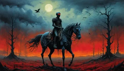 horseman,black horse,scythe,man and horses,bronze horseman,blood moon,blood hound,horse-heal,blood moon eclipse,dance of death,horseback,black crow,murder of crows,dark art,riderless,death's-head,horsemen,danse macabre,halloween poster,black rose hip,Conceptual Art,Graffiti Art,Graffiti Art 01