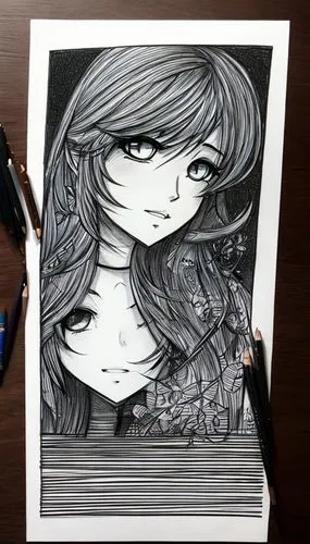 dark background,paper,girl drawing,pen drawing,pencil art,charcoal drawing,line-art,handdrawn,pencil drawings,office line art,zentangle,hand drawing,pencil frame,hand-drawn illustration,line art,vecto