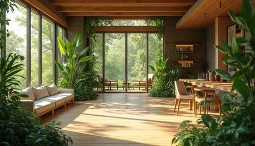 sunroom,conservatory,forest house,livingroom,living room,verandah,breakfast room,indoor,mid century house,veranda,amanresorts,verandas,green living,cabana,home interior,sitting room,modern living room,tropical house,house in the forest,japanese-style room,Photography,General,Realistic