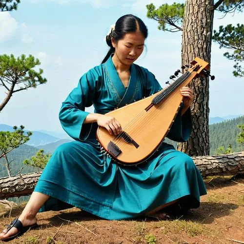 guqin,kantele,woman playing,balalaika,lutenist,gayageum,Conceptual Art,Fantasy,Fantasy 07