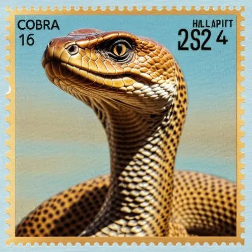 Concepté stamp postale dessin pastel de cobra de l'Égypte ,body complète avec effet engraved , dessin halftone photo d'ensemble,king cobra,cobra,cobras,supercobra,colubrid,aircobras,coralliophila,cocc