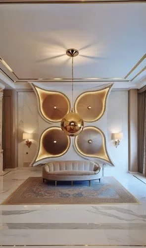 Gypsum decoration in the ceiling of a room with hidden LED lighting,there is a room with different light fixtures,art deco,stucco ceiling,luxury home interior,interior decoration,luxury bathroom,inter