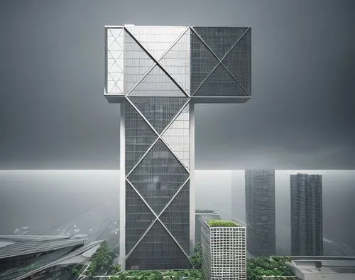 trees around the building, after rain evening, gloomy sky
,skyscraper,the skyscraper,chongqing,steel tower,residential tower,urban towers,hong kong,electric tower,renaissance tower,skyscapers,zhengzho