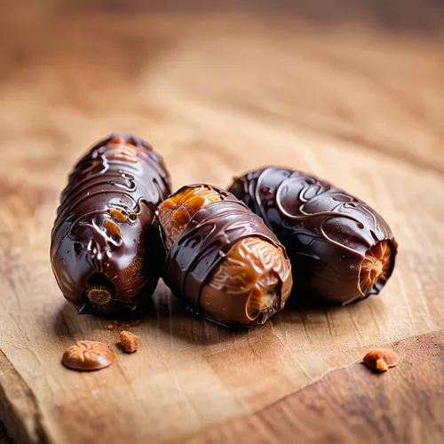 Two dates covered with chocolate,sweet chestnuts,chocolate-coated peanut,roasted chestnut,pralines,roasted chestnuts,chocolate-covered raisin,edible chestnut,chestnuts,chocolate croissant,date palm,ro