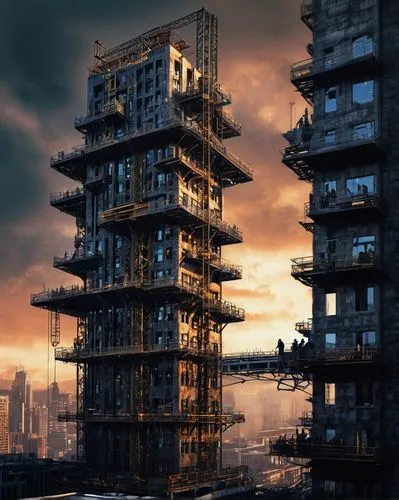 industrial landscape,high-rise building,sedensky,highrises,industrial ruin,high rises,falsework,urban towers,steel tower,dystopian,industrialization,arcology,ctbuh,industrialism,skyscraper,high rise building,industrial,construction site,scaffolding,skyscraping,Illustration,Realistic Fantasy,Realistic Fantasy 47