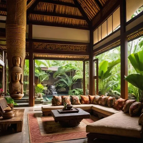 javanese traditional house,ubud,anantara,cabana,amanresorts,tropical house,bali,conservatory,tropical jungle,home interior,asian architecture,sitting room,baan,bamboo plants,cabanas,bamboo curtain,japanese-style room,living room,palm garden,shangri,Art,Artistic Painting,Artistic Painting 32