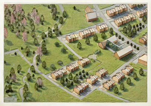 street plan,suburban,new housing development,town planning,escher village,model years 1958 to 1967,housing estate,townhouses,north american fraternity and sorority housing,landscape plan,private estate,aurora village,kubny plan,bird's-eye view,residential area,suburbs,estate,blocks of houses,bendemeer estates,apartment buildings