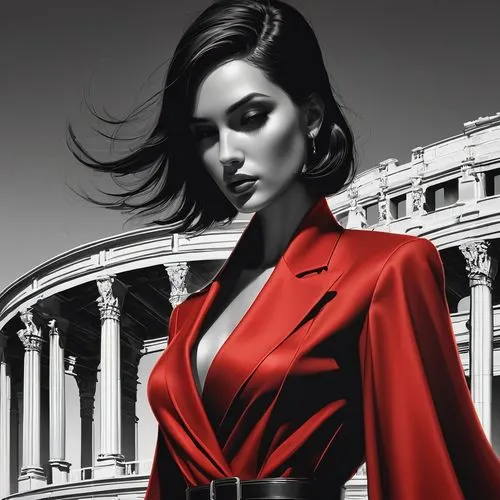 villainess,lady in red,femme fatale,asami,red coat,countess,Conceptual Art,Fantasy,Fantasy 17