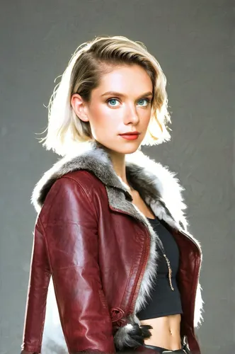 fur coat,red coat,katniss,fur clothing,leather jacket,fur,fashion vector,bolero jacket,leather texture,jacket,leather,the fur red,digital painting,fashion illustration,world digital painting,ocelot,portrait background,photo painting,female model,piper