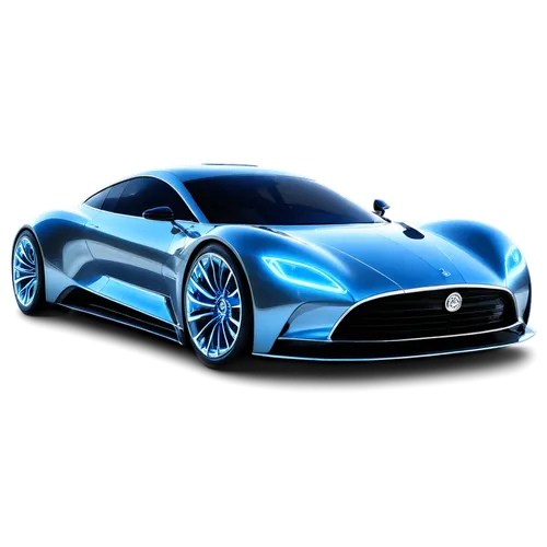 Speedline, futuristic car, shiny metallic body, curved lines, LED lights, glowing blue stripes, wheels with silver rims, low-angle shot, 3/4 composition, dramatic lighting, cinematic atmosphere, high-