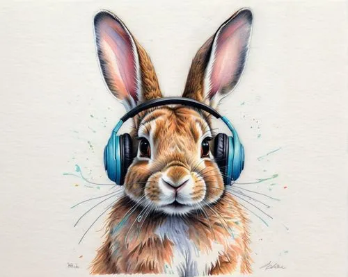 listening to music,headphone,cartoon bunny,lepus,sennheiser,cartoon rabbit,Conceptual Art,Daily,Daily 17