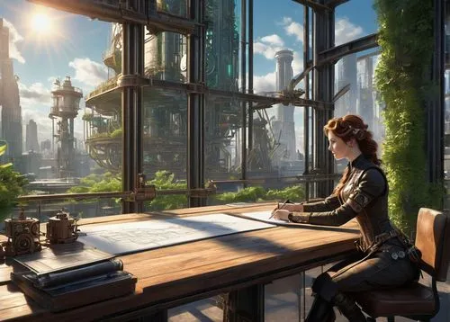 cryengine,girl studying,morning light,herbology,sci fiction illustration,greenhouse,dandelion hall,study room,conservatory,dreamfall,botanist,delamar,miniaturist,bioware,citadels,ecotopia,physx,radiosity,apothecary,environments,Conceptual Art,Fantasy,Fantasy 25