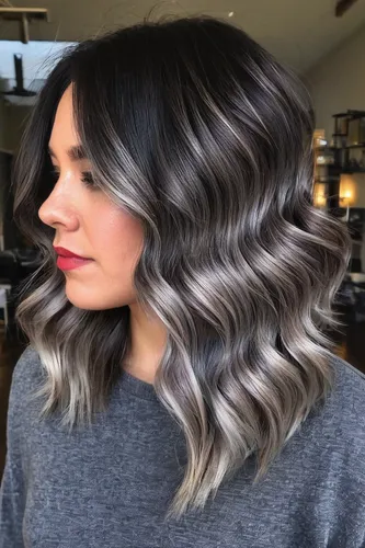 Long Ombre Hairstyles trends 2020 Gray highlights 2,layered hair,asymmetric cut,glacier gray,trend color,smooth hair,natural color,gray color,cg,rainbow waves,neutral color,chevron,colorpoint shorthai