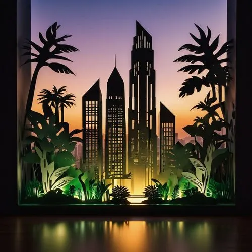 art deco background,dusk background,palm tree silhouette,palmtrees,art deco,dubai garden glow,fantasy city,palm silhouettes,palm tree vector,city skyline,klcc,cartoon video game background,cityscape,tropicana,houses silhouette,palm trees,wallpaper dubai,makati,cartoon palm,cuba background,Unique,Paper Cuts,Paper Cuts 10