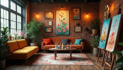 watercolor tea shop,watercolor cafe,interior decor,sitting room,living room,livingroom,boho art,floral corner,home corner,furnishings,boho art style,home interior,loft,apartment lounge,breakfast room,modern decor,bohemian art,therapy room,decor,interior design,Photography,General,Realistic