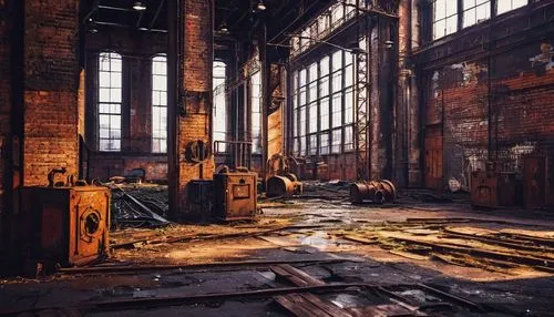 abandoned factory,empty factory,industrial ruin,industrial hall,old factory,detroit,warehouse,factory hall,derelict,brickyards,industrial,lost place,urbex,industrial landscape,abandoned train station,abandoned places,warehouses,abandoned building,old factory building,abandoned place,Illustration,Black and White,Black and White 16