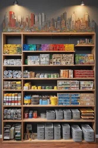 paint boxes,art supplies,watercolor shops,lego building blocks,druggist,soap shop,art materials,tobacconist,product display,tobacconists,office supplies,matchboxes,apothecary,apothecaries,pharmacy,organization,paint box,muji,shelves,druggists,Illustration,Retro,Retro 17