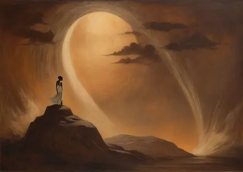 Gorgeous portrait of a lovely woman in despair somber but attractive setting,,samuil,light bearer,apotheosis,the pillar of light,sisyphus,transfiguration,fantasy picture,guiding light,mythography,worl