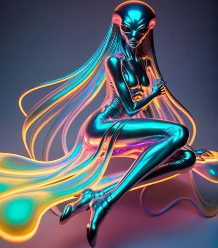 a futuristic woman sitting on the ground with long hair,neon body painting,tron,light paint,light drawing,electroluminescent,bioluminescent,Conceptual Art,Sci-Fi,Sci-Fi 13