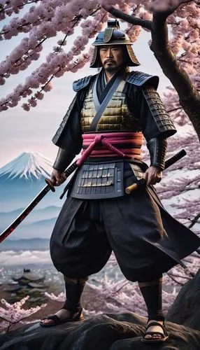 samurai,samurai fighter,kenjutsu,sensei,japanese sakura background,goki,sōjutsu,shinobi,swordsman,samurai sword,iaijutsu,yi sun sin,tsukemono,hijiki,sakura background,ninjutsu,battōjutsu,daitō-ryū aiki-jūjutsu,sanshin,japanese art,Illustration,Realistic Fantasy,Realistic Fantasy 17