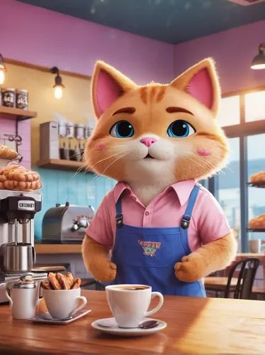 cat's cafe,cute cartoon character,filbert,cartoon cat,fox cookies,cat coffee,coffee background,theodore,macchiato,cat drinking tea,cafemom,cute coffee,cute fox,squeakquel,murgatroyd,cute cartoon image,waitress,a buy me a coffee,barista,mae,Illustration,Vector,Vector 19