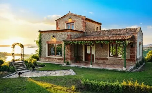 Residencia familiar de campo
Agregar fondo con arboles 
Materiales: madera + acero + vidrio + ladrillos vistos  
Agregar entorno: plantas + flores + pajaros + mariposas +  personas,the exterior of a b