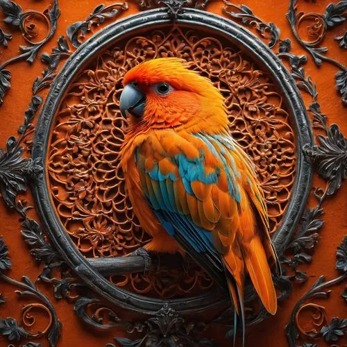 ornamental bird,an ornamental bird,orange beak,sun conure,colorful birds,decoration bird,beautiful bird,beautiful parakeet,exotic bird,sun parakeet,bird painting,sun conures,rosella,blue parrot,beautiful macaw,tropical bird,parrot,bird pattern,parakeet,teal and orange,Photography,General,Fantasy