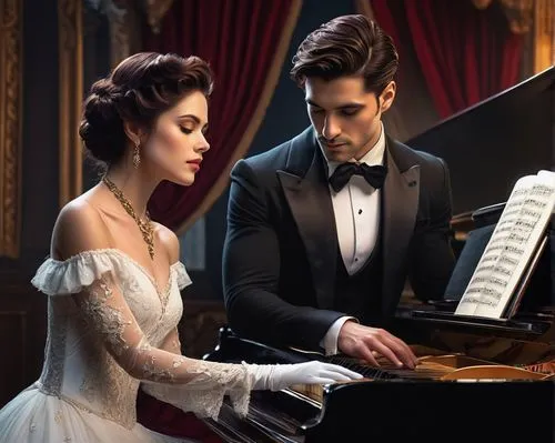 concerto for piano,piano lesson,piano player,flightless bird,pianist,pianoforte,the piano,piano,play piano,maxon,pianists,steinway,serenade,cantabile,traviata,chopin,elopement,bechstein,piano notes,wedding couple,Conceptual Art,Fantasy,Fantasy 30