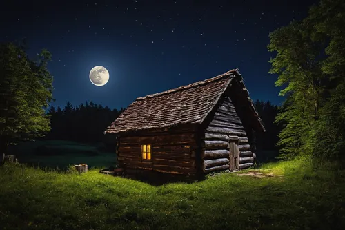 log cabin,small cabin,log home,lonely house,wooden hut,wooden house,little house,small house,home landscape,the cabin in the mountains,moonlit night,night scene,miniature house,cabin,house in the forest,witch's house,cottage,witch house,country cottage,summer cottage,Photography,Documentary Photography,Documentary Photography 24